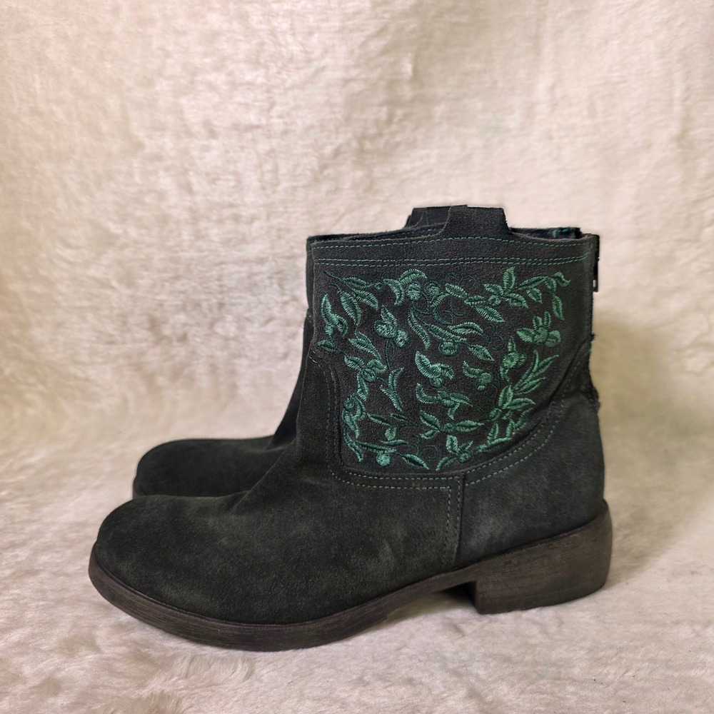 Sundance Ankle Boots Booties Forest Green Suede Floral Embroidered Women 38 7